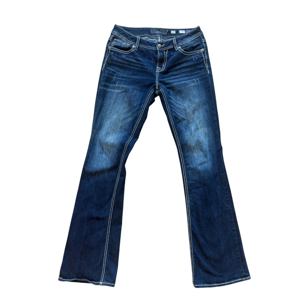 Miss Me Standard Boot Jeans Dark Wash flap pocket‎ Size 28 Embellished Pocket